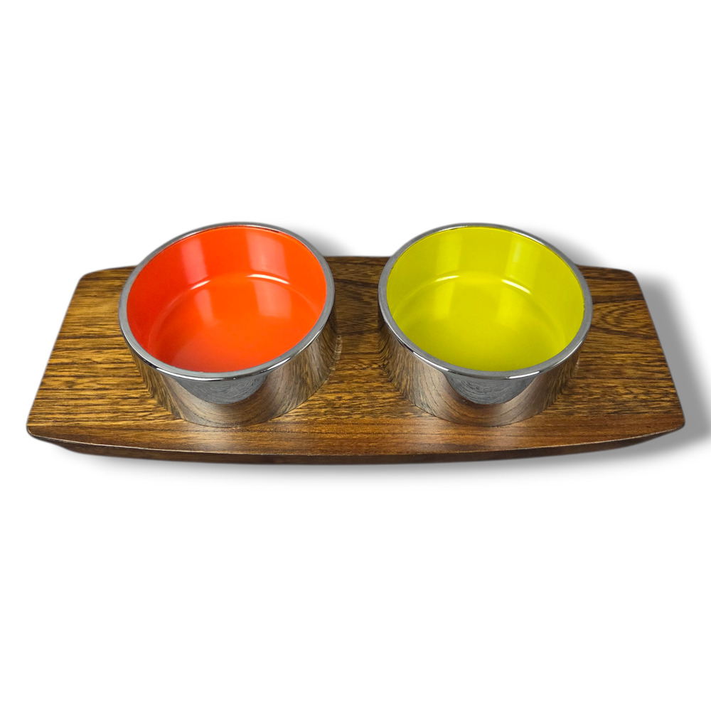 Isamu Kenmochi Chrome Mid Century Modern Snack Bowls Suzuki Wood Tray Vintage